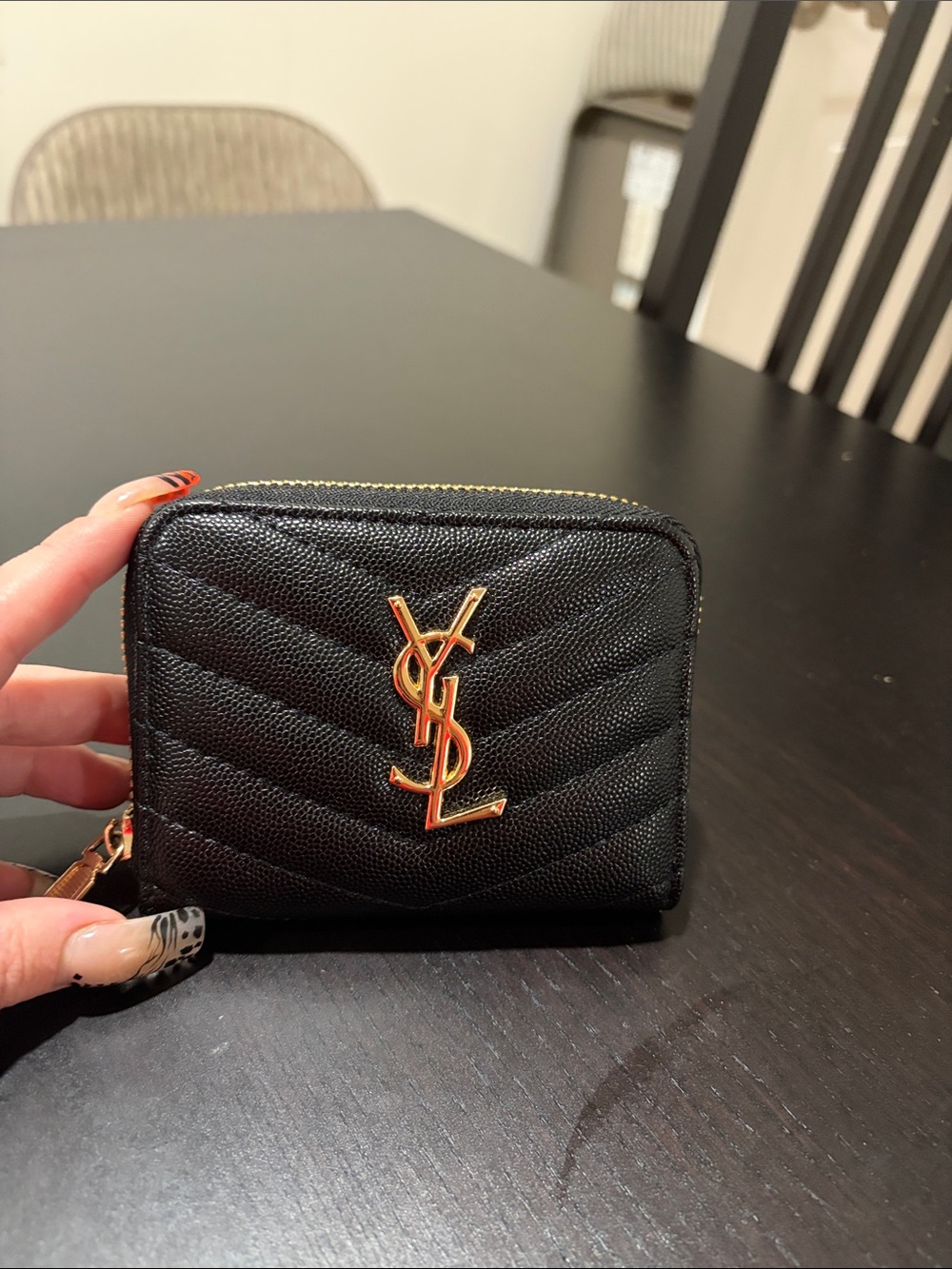 Monogram Quilted Leather Zip Wallet with Gold Logo Brand New!